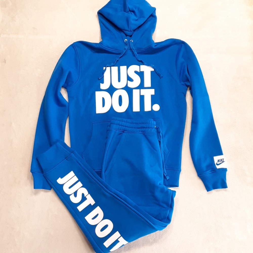 Nike Mens Just Do It 2pc Fleece Tracksuit Medium Royal Blue Hoodie Joggers